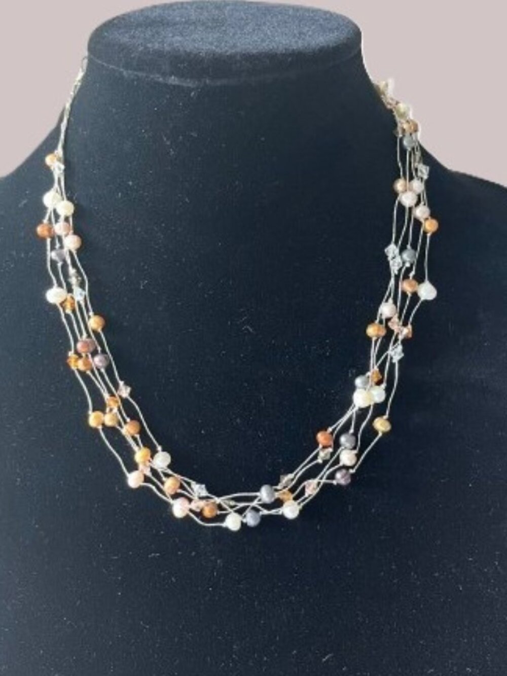 Freshwater Pearl Crystal Illusion Multi-Strand Floating Collar Necklace